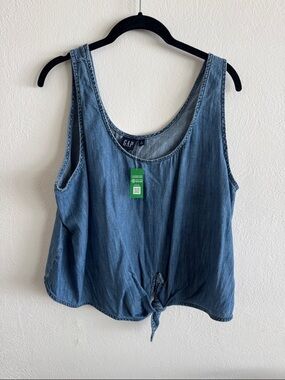 GAP Denim Tie-Front Tank Top - Light Blue Womens
